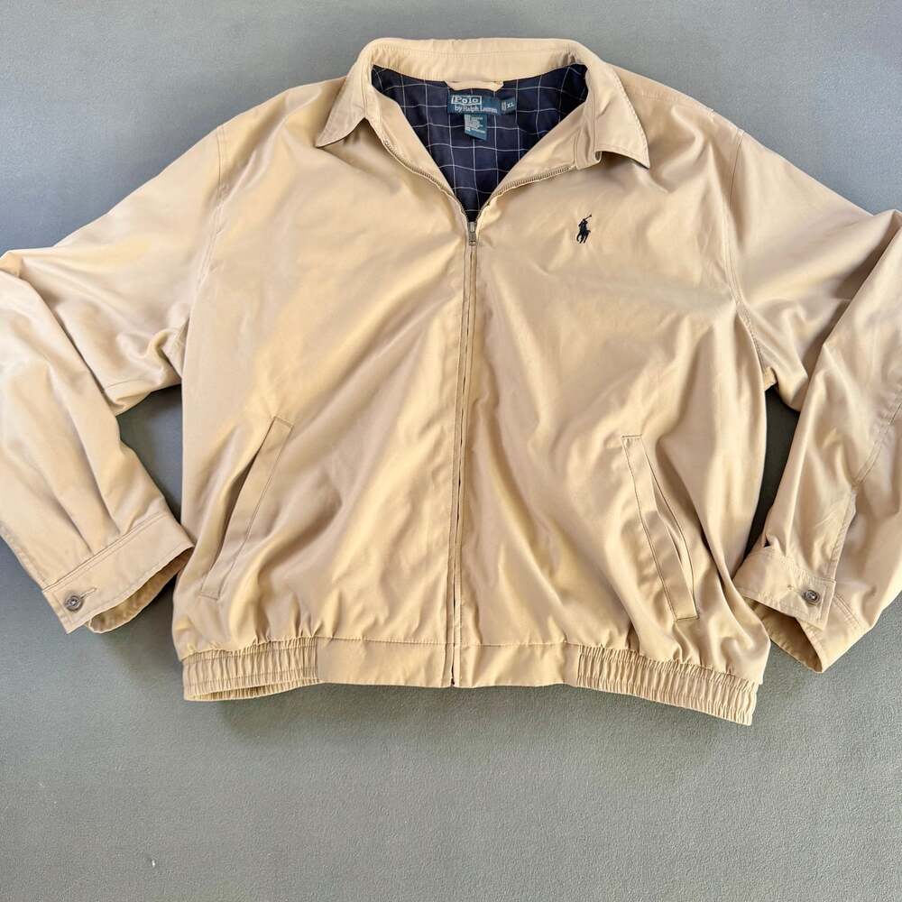 Vintage Polo Ralph Lauren Harrington Jacket Tan Windowpane Plaid Lined XL